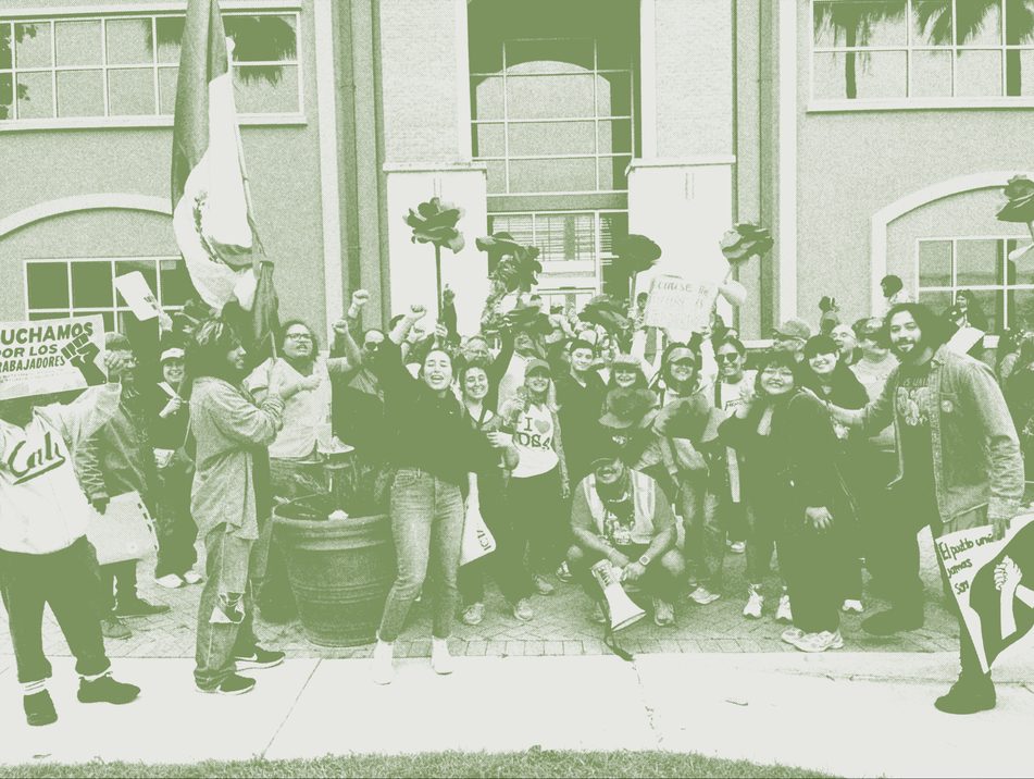 RGV DSA members gathered at a chapter action